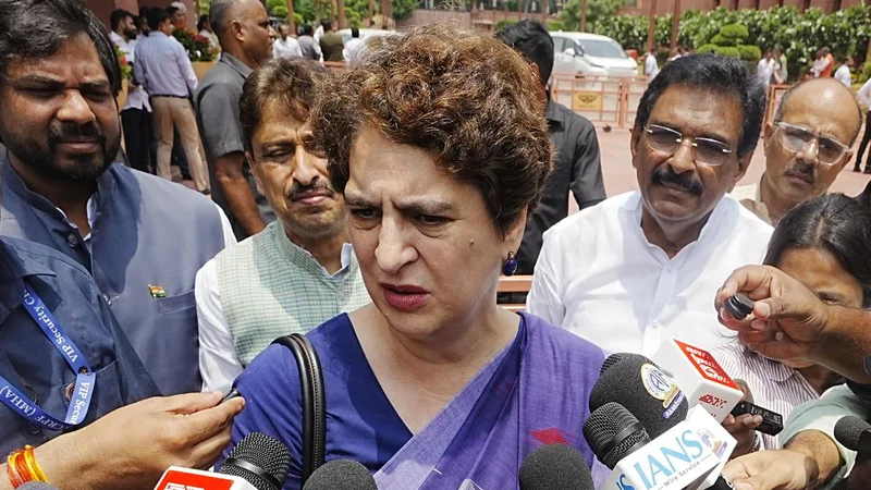 Welcomed him as if he were a superstar: Priyanka slams BJP MPs for felicitating Pradhan