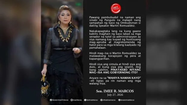 Imee Marcos calls looming cases vs Romualdez another ‘budol’