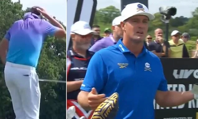 Shocking moment Bryson DeChambeau's wayward drive nearly hits a fuming Ian Poulter on his head