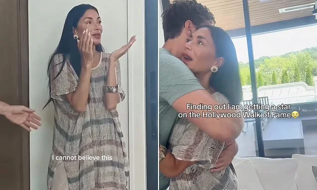 Nicole Scherzinger breaks down in tears before celebrating with her fiancé Thom Evans as she shares her reaction to learning she will receive a star on the Hollywood Walk Of Fame