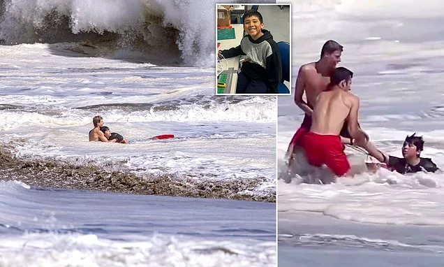 Father reveals terrifying moment his 10-year-old boy blacked out in ferocious surf before teen hero's dramatic ocean rescue: 'He knew he was drowning'