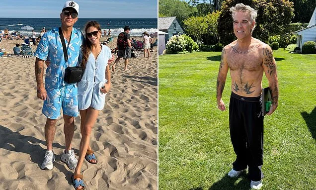 Robbie Williams and his wife Ayda Field share family snaps of their week after he denied being 'off his nut' while addressing white substance incident