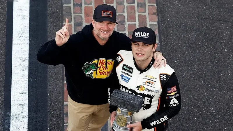 Dale Earnhardt Jr gets choked up as one of his drivers takes maiden victory at Brickyard