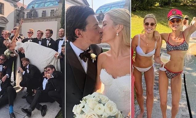 Sealed with a splash! Prince William's cousin Phoebe Knatchbull and her childhood sweetheart tie the knot in Portugal - complete with a pool party, fireworks and live band