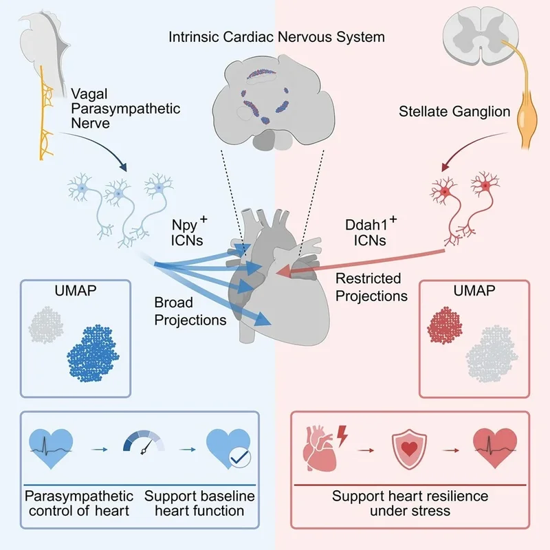 Two heart nerve cell types sustain cardiac stability in mice