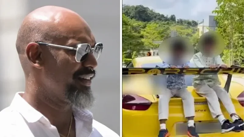 Man who drove Porsche with 2 young sons on boot fined S$5,000, banned from driving