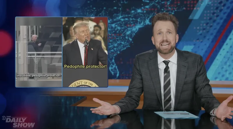 Daily Show reacts to Trump being called a pedophile protector during speech