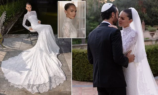 Thylane Blondeau wears lace Miu Miu bridal gown to marry DJ Ben Attal in lavish second wedding ceremony at Chateau Diter in the South Of France