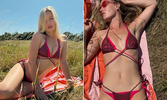 Georgia May Jagger sunbathes in two red string bikinis as she shows off her supermodel credentials