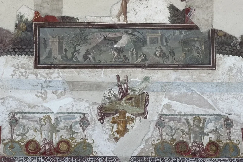 Pompeii archaeologists unveil stunning fresco ceiling in ancient banquet hall