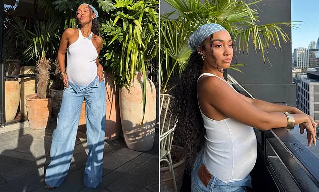 Pregnant Leigh-Anne Pinnock shows off her baby bump in a stylish look after announcing she is expecting her third child with husband Andre Gray