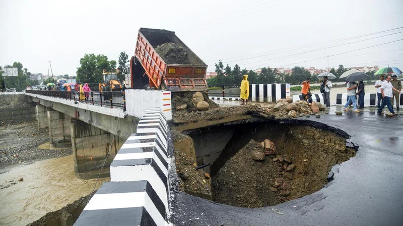 Newly built approach road to bridge caves in after heavy rains in Dehradun