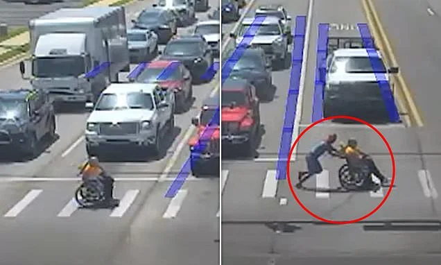 Real-life superhero moment driver dressed as Spider-Man comes to rescue of man using wheelchair
