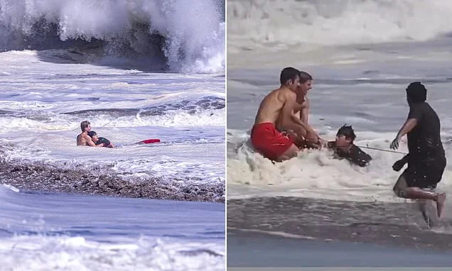 Incredible story of hero lifeguard aged just SIXTEEN filmed rescuing boy, 10, from ferocious California surf