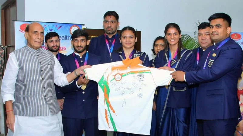 Defence Minister felicitates Army personnel for 16-medal haul at Commonwealth Games