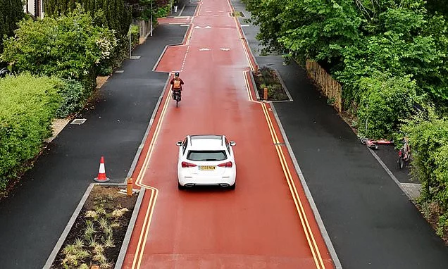 England's first cycle street is closed just months after opening due to 'sub-par road markings' - despite £2.4million being spent on it in the first place