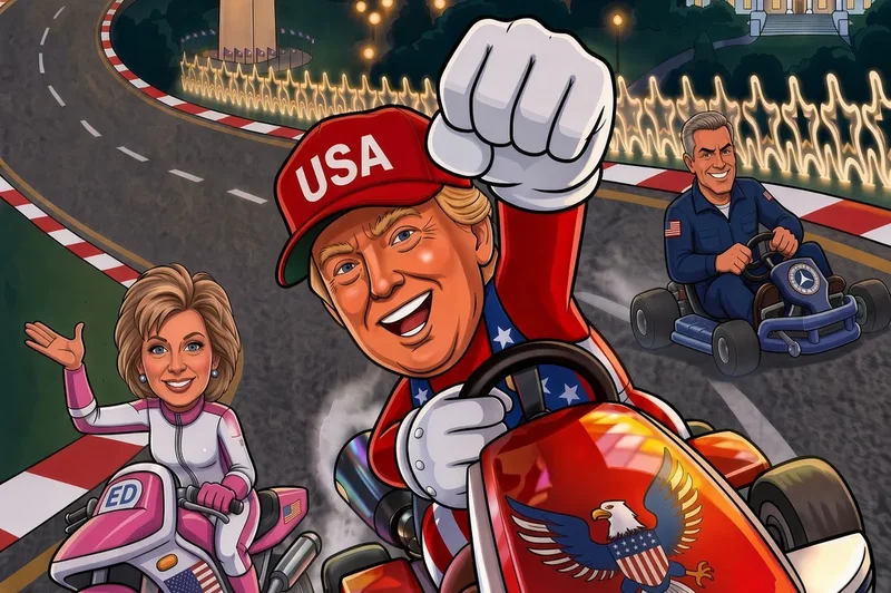‘Is that Epstein?’ Head-scratching AI pic teasing Trump’s DC Grand Prix has folks wondering who’s who