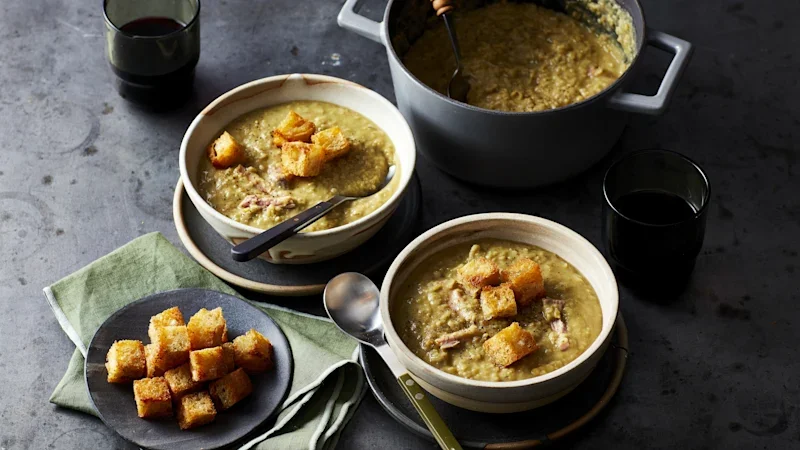 Adam Liaw’s secret to a great pea and ham soup? Air-fryer croutons