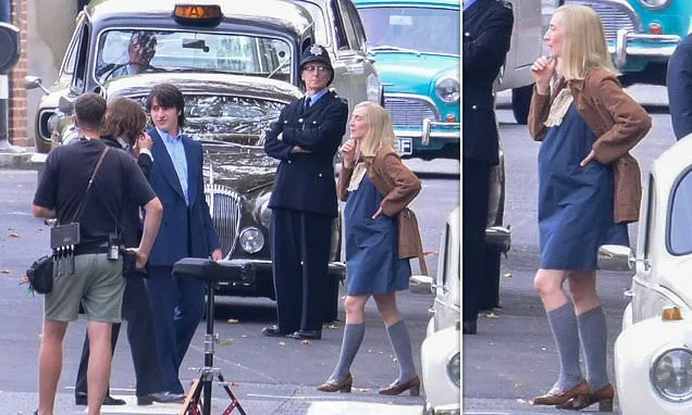 Saoirse Ronan wears fake bump to play pregnant Linda McCartney as she joins filming for the Beatles biopic on Abbey Road