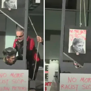 Winston Peters effigy ‘chopped’ in mock guillotine protest against Foreign Minister’s ‘racist’ comments