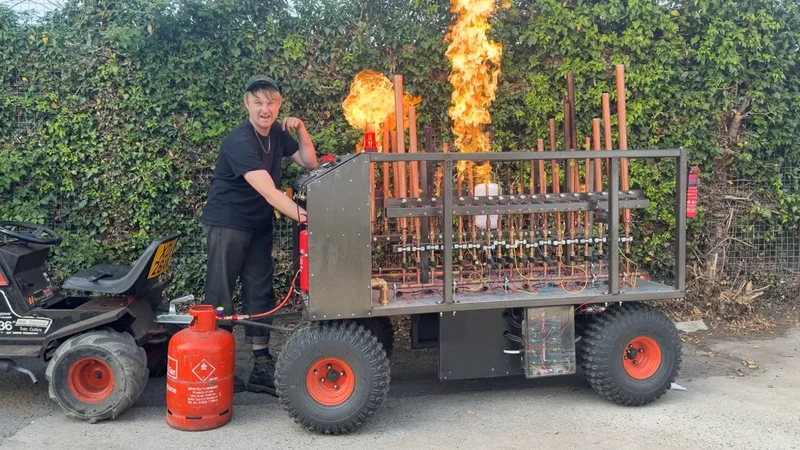 Man builds fire-spouting propane pipe organ