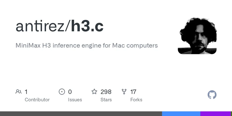 Antirez/h3.c: MiniMax H3 inference engine for Mac computers