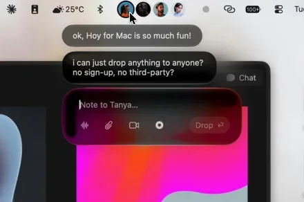 Hoy combines AirDrop, Loom, and voice messages in the Mac menu bar