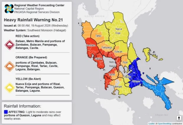 Red rainfall warning up over Metro Manila, parts of Luzon due to habagat