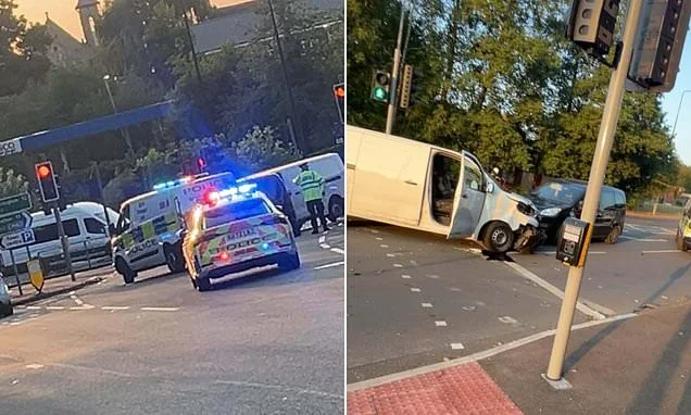 Moment thief steals Amazon delivery van carrying £1,000 of parcels and leads police on terrifying 100mph chase before crashing