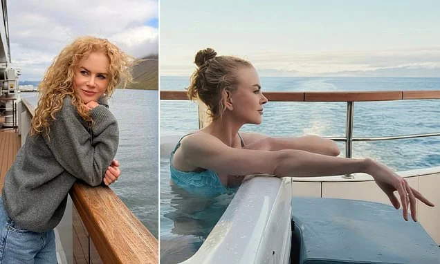 Nicole Kidman embraces her natural curls in a serene snap before slipping into a bikini for a dip in a hot tub as she relaxes during 'trip of a lifetime' £39k Icelandic cruise