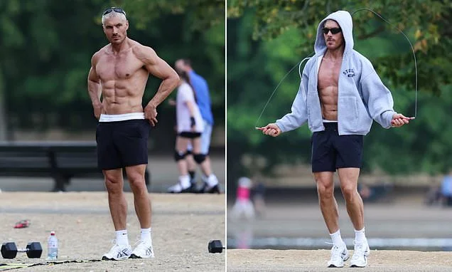 Kim Kardashian's hairstylist Chris Appleton shows off his very muscular physique as he works out in London park ahead of his Strictly debut