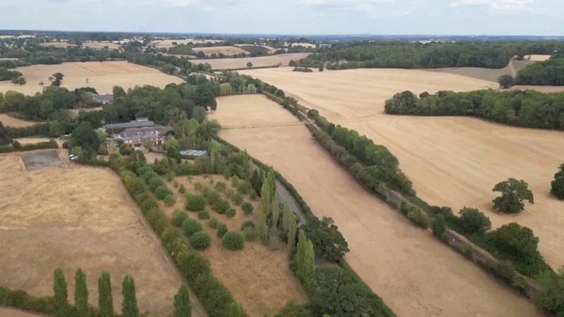 Drone video shows drought-hit fields in England after driest July on record