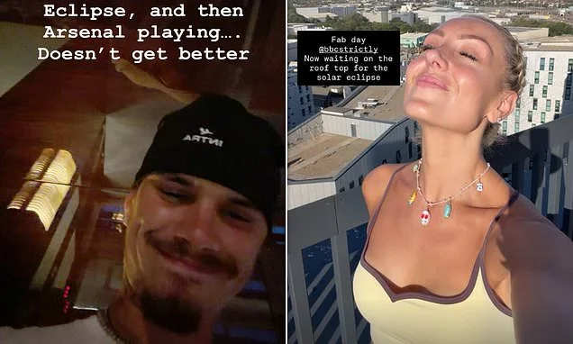 Romeo Beckham gushes it 'doesn't get better' while Amy Dowden basks in the view from Strictly training as stars join millions watching the solar eclipse - but John Bishop resorts to using a colander after visors were sold out