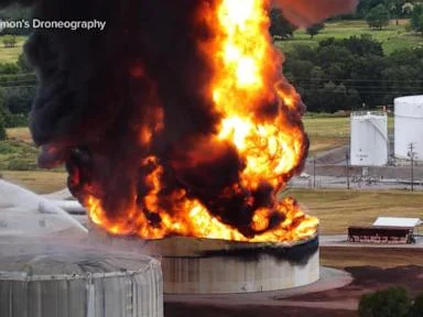 WATCH:  Firefighters continue to battle flames of massive gas tank explosion outside Tulsa