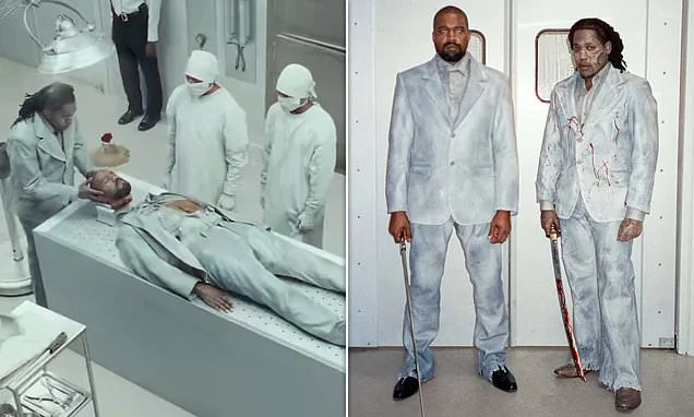 Kanye West's wife Bianca Censori directs bizarre music video for his latest hit OK in which he plays a headless corpse in a morgue