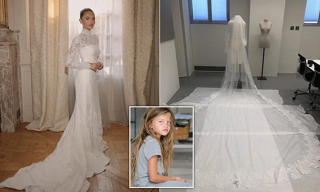 Thylane Blondeau shares the making of her Miu Miu wedding dress as she reveals the custom lace gown took 240 hours to make
