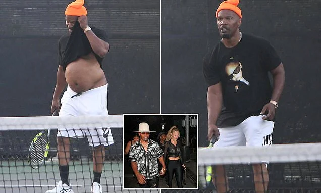 Jamie Foxx, 58, takes to the tennis court ahead of birth of his third child… three years after shock stroke that left him hospitalized