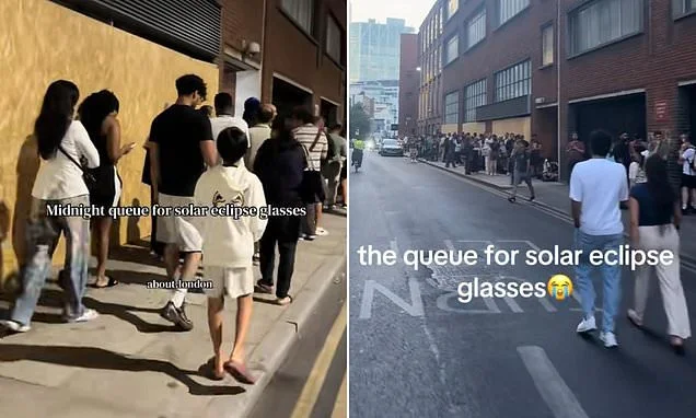 Huge queues form outside UK corner shops as Brits rush to stock up on solar eclipse glasses