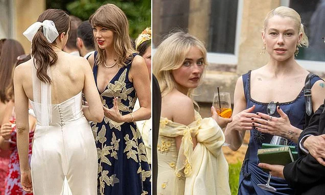 Newlywed Taylor Swift shows off her new haircut and huge engagement ring alongside Sabrina Carpenter, Phoebe Bridgers and Jack Antonoff at Oli Jacobs and Laura Sisk's wedding