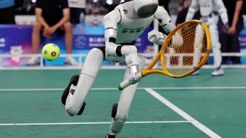 Chinese robots tackle tennis, smash track records at World Humanoid Robot Games