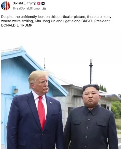 Trump posts photo with N.K. leader Kim, says he, Kim 'get along great'