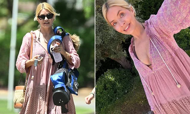 Holly Willoughby poses in a bikini with a chic cover-up and wishes followers a 'Happy Sunday' as she steps out in Portugal - days after critics' takedown of her 'dire and banal' YouTube debut