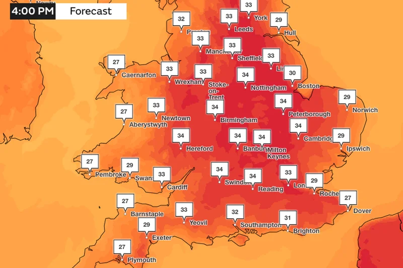 Mapped: UK to be hotter then Barcelona as fifth heatwave will bring 36C temperatures