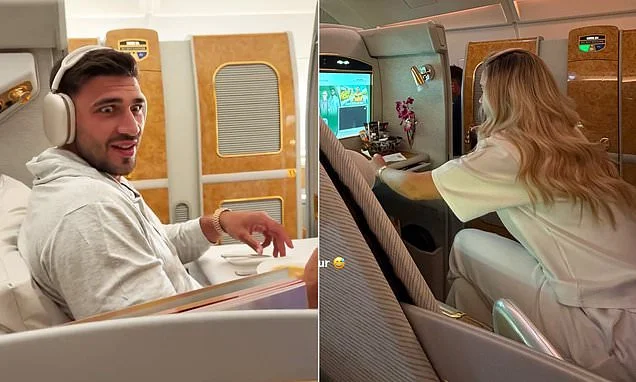 Molly-Mae Hague gives a glimpse of her lavish lifestyle as she kicks back on a first class to Dubai before checking into a £1,500 per night hotel with fiancé Tommy Fury