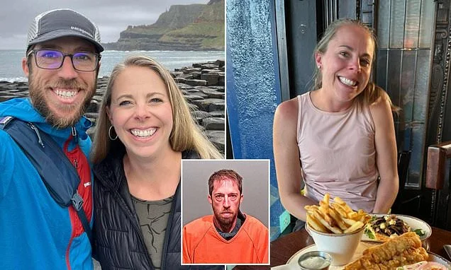 Husband's double life is exposed as he's arrested for art teacher wife's murder after her gashed body was found in their bloodstained marital home