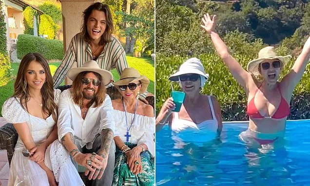 Joan Collins, 93, hosts Elizabeth Hurley and Billy Ray Cyrus at her St Tropez villa as pals enjoy 'enchanting' holiday of luxury lunches, swimming and 'spending money'