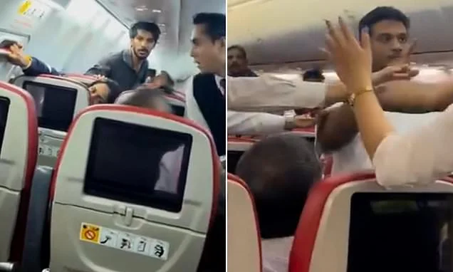 Terrifying moment plane passenger tried to open emergency exit at 30,000 feet 'because he felt like it' as he is arrested for attempted murder of his fellow flyers