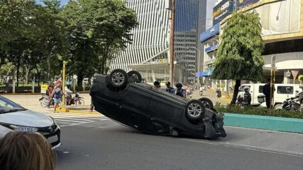 SUV overturns at Fuente Circle after driver allegedly falls asleep