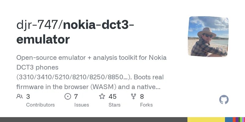 nokia-dct3-emulator: Open-source emulator + analysis toolkit for Nokia DCT3 phones