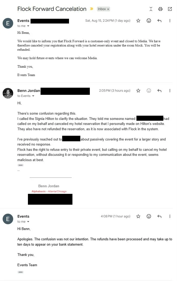 Flock impersonates journalist in order to cancel his hotel reservations
